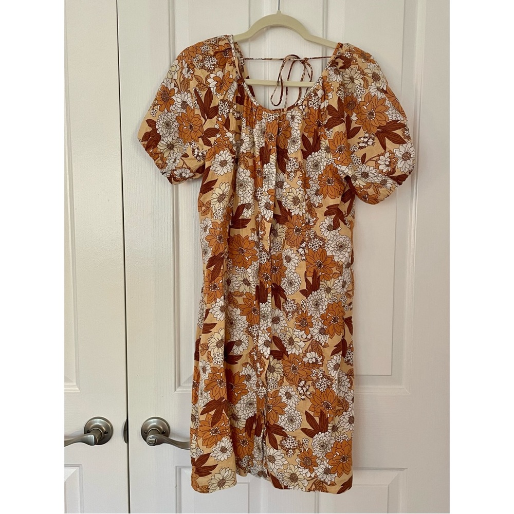 NWT Size 6TALL Floral Linen Button Front Puffed Sleeved Dress - Picture 3 of 8